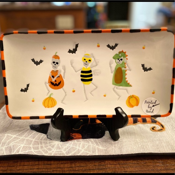 Dancing Skeletons In Halloween Costumes Rectangular Ceramic Platter - Picture 2 of 16